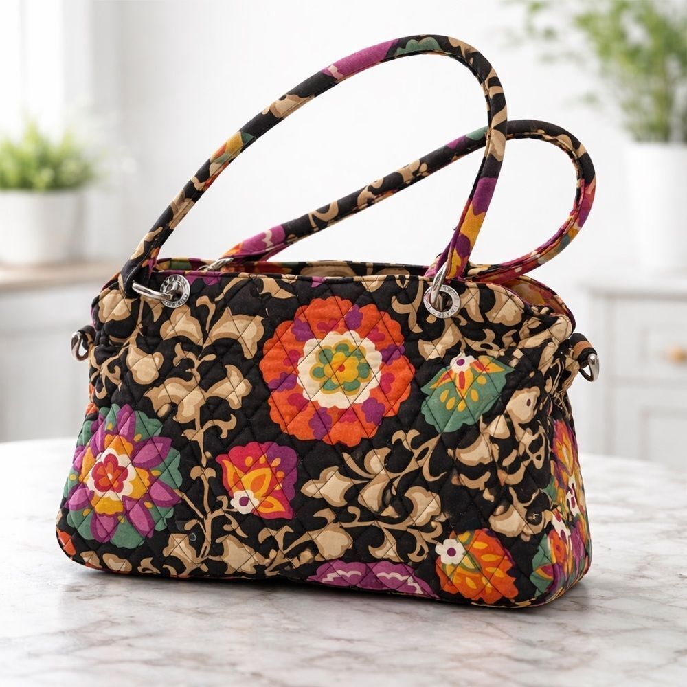 Vera Bradley Quilted Frame Top Handle Bag in Suzani Dark Floral